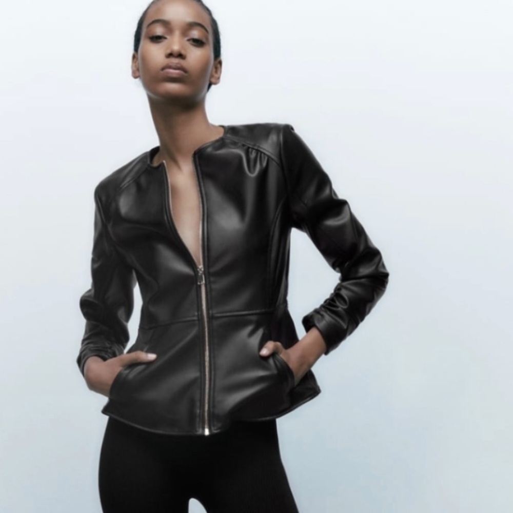 Zara Black Faux Leather Jacket for Women size Small
